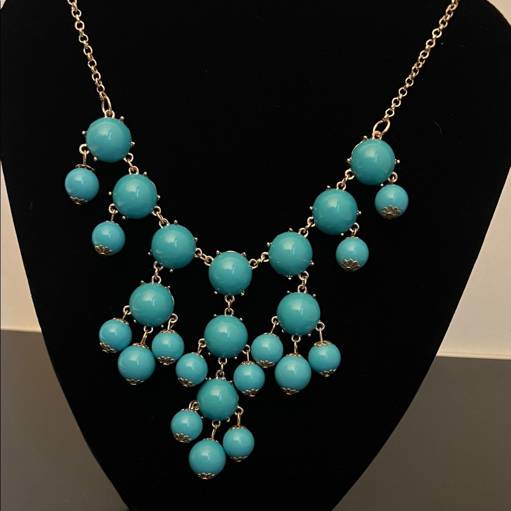 Vintage Turquoise Color Bubble Gold Tone Bib Necklace